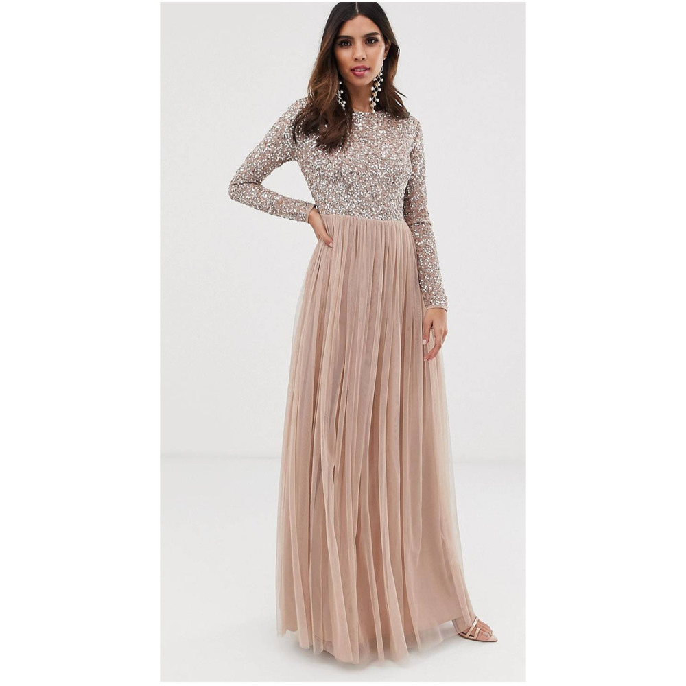 Chic Long Sleeve Beige Gown